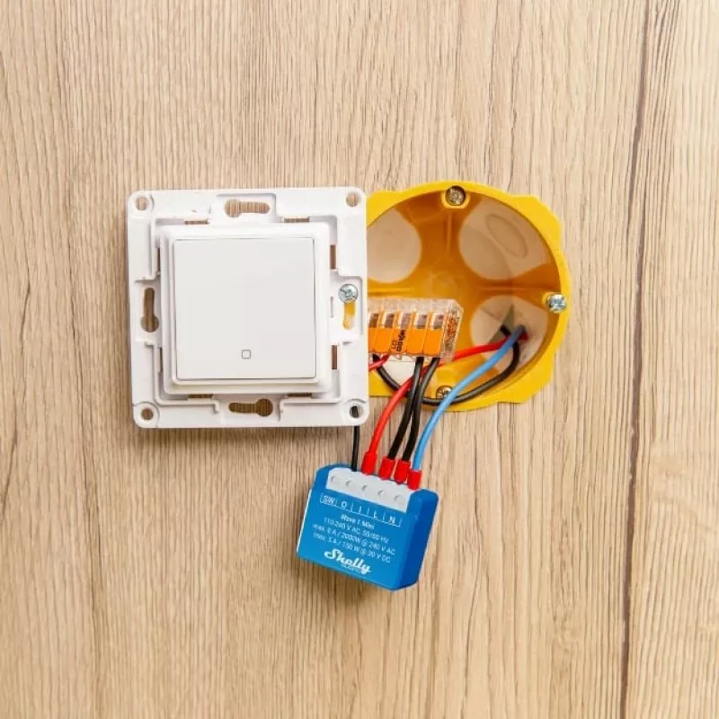 Šviesos relė Shelly Qubino Wave 1 Mini belaidė 110–240V, 8A AC / 5A DC, 868,4 MHz, patalpų, mėlyna