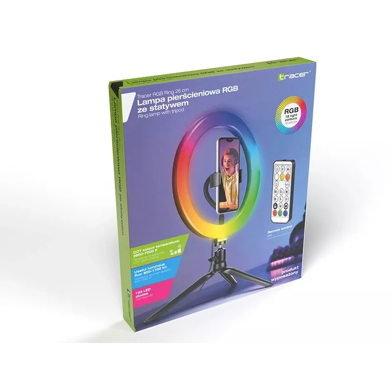 Žiedinė lempa RGB 26cm su trikoju