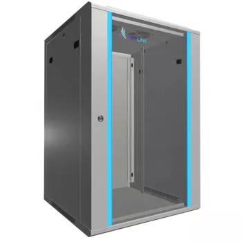 Sieninis stelažas Extralink 18U 600x600 pilkas su rakinamu stiklu