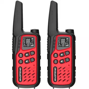Nešiojama racija Baofeng BF-T25E — 16 kanalų, 0,5 W, Li-Ion 1400 mAh, 2 vnt. komplektas (raudona)