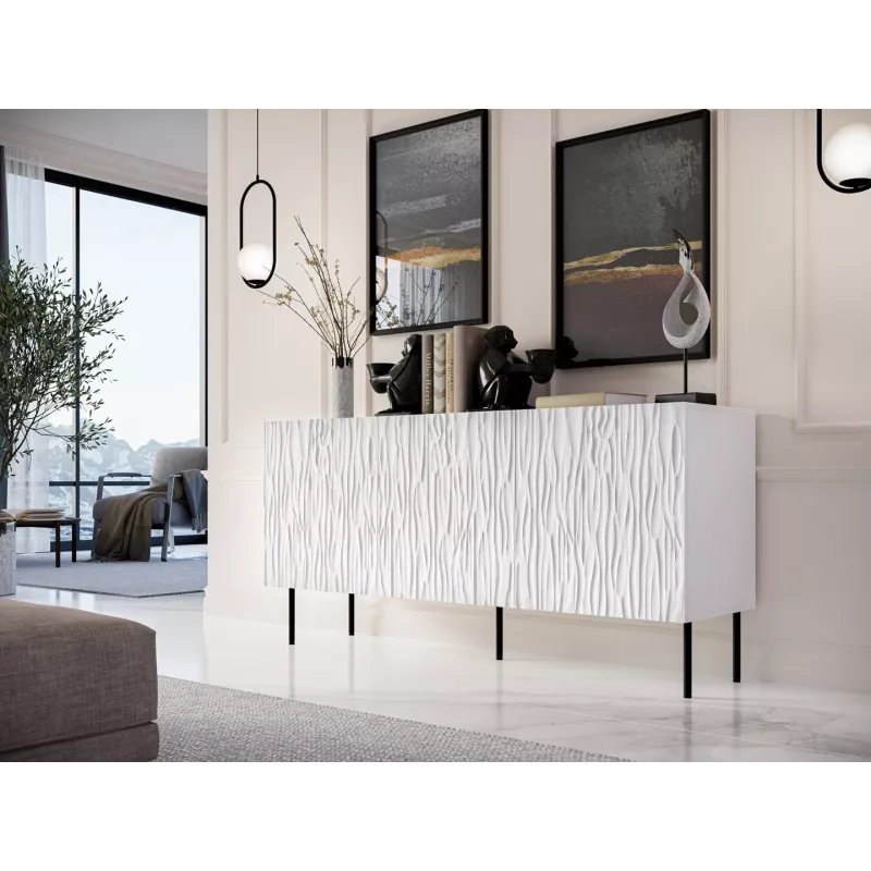Komoda Cama Meble JUNGLE 152x40,5x74,5 cm balta matinė su juodomis kojelėmis