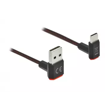 USB laidas DeLOCK EASY-USB 2.0 Type-A kištukas į Type-C kištuką kampuotas 0,2 m juodas