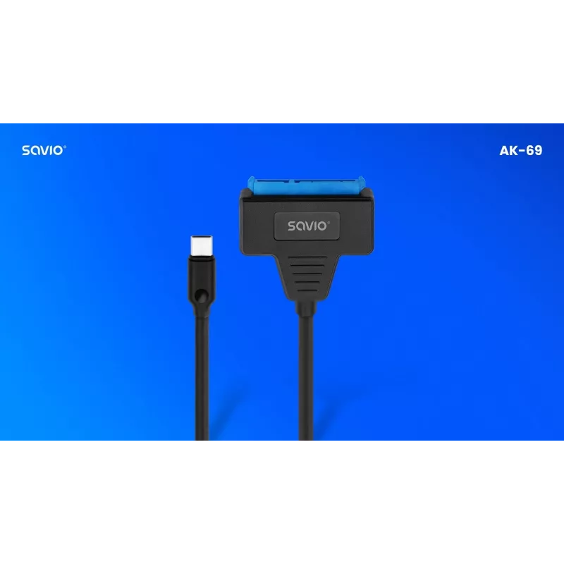 SAVIO AK-69 SATA į USB-C adapterio laidas, SATA moteriška į USB-C vyrišką, USB 3.2 Gen 1 (5 Gbit/s), 0,25 m, juoda