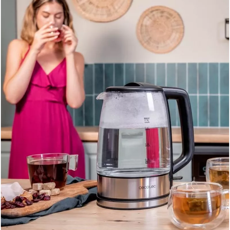 Cecotec Kettle ThermoSense 340 Clear | Elektrinis | 2200 W | 1.7 L | Stiklinis | 360° sukamas pagrindas | Skaidrus