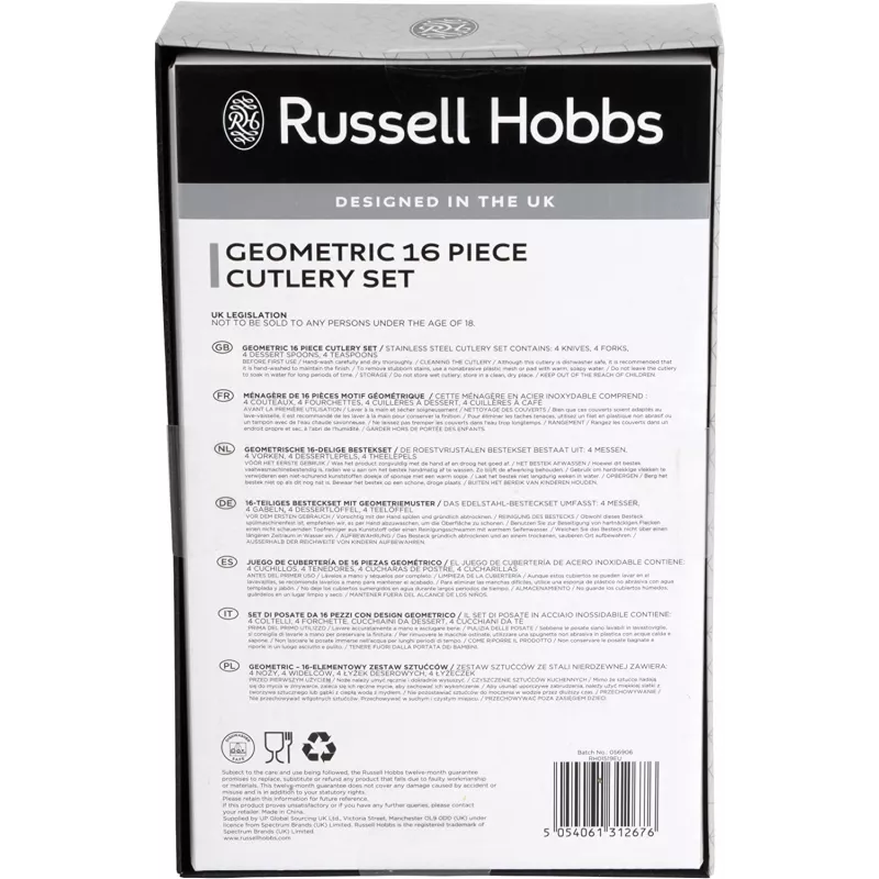 Stalo įrankių rinkinys Russell Hobbs RH01519EU7 16 dalių geometrinis dizainas, nerūdijantis plienas