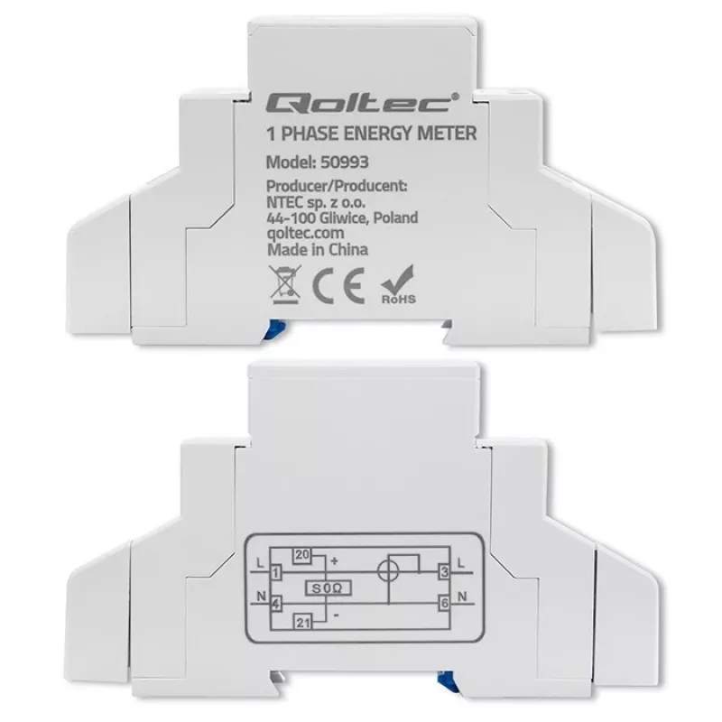 Vienfazis elektroninis elektros skaitiklis QOLTEC 50993 230V 30A