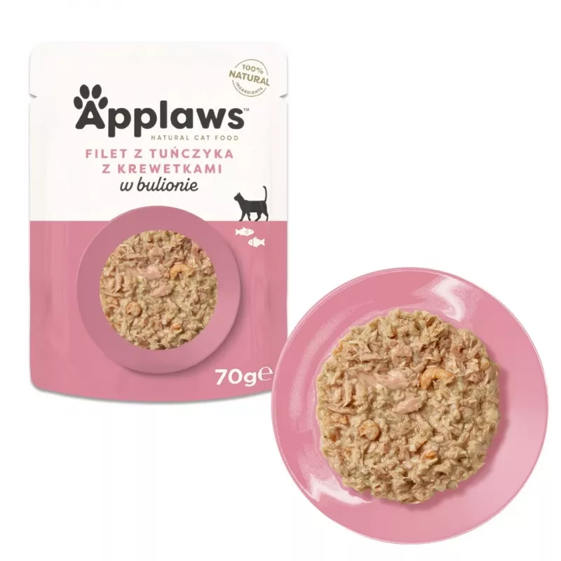 Applaws šlapias ėdalas katėms su tunų file ir krevetėmis sultinyje, 70 g
