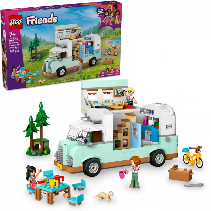 LEGO Friends kemperis 42663 – LEGO Motor Home statybinis rinkinys, 778 dalių, 3 minilėlės, nuo 7 metų