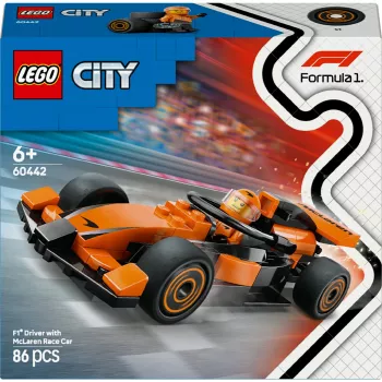 LEGO City F1 Racer McLaren lenktyninis automobilis 60442 – statybos rinkinys, 86 dalys, 1 minifigūrėlė, nuo 6 metų