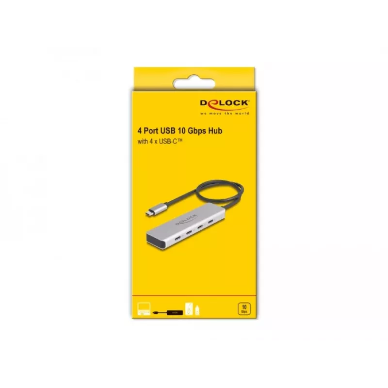 DeLOCK USB Type-C Hub 10 Gbps 4 prievadai aliuminis pilkas