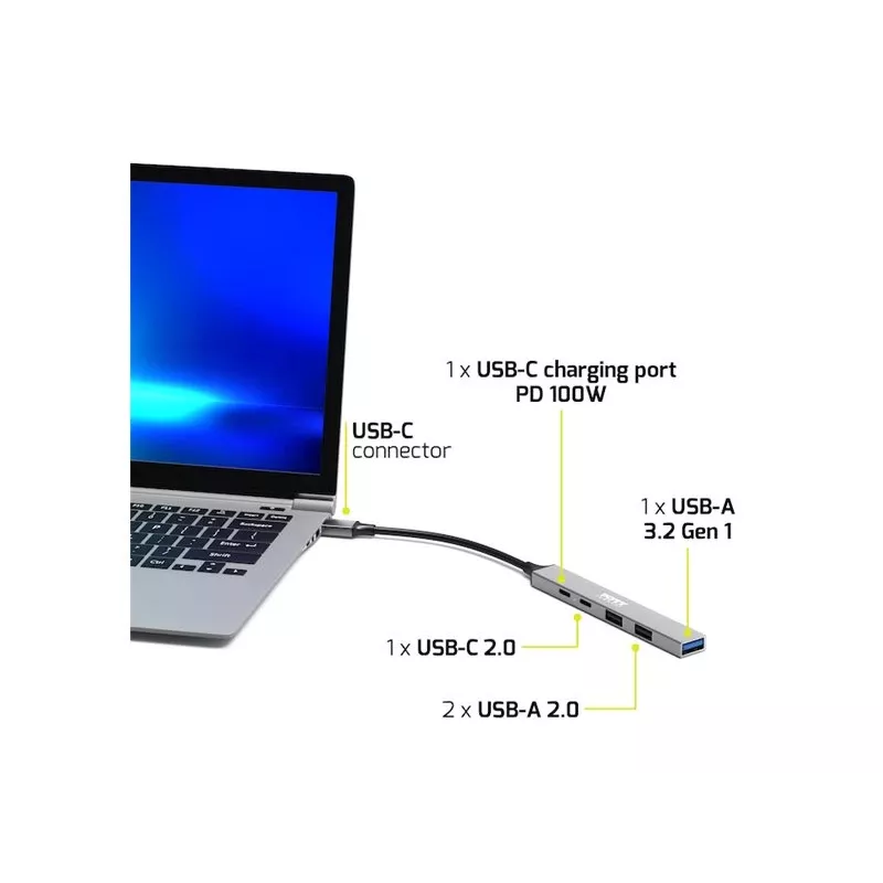 USB šakotuvas Port Designs 900163 Type-C 5000 Mbit/s sidabrinis