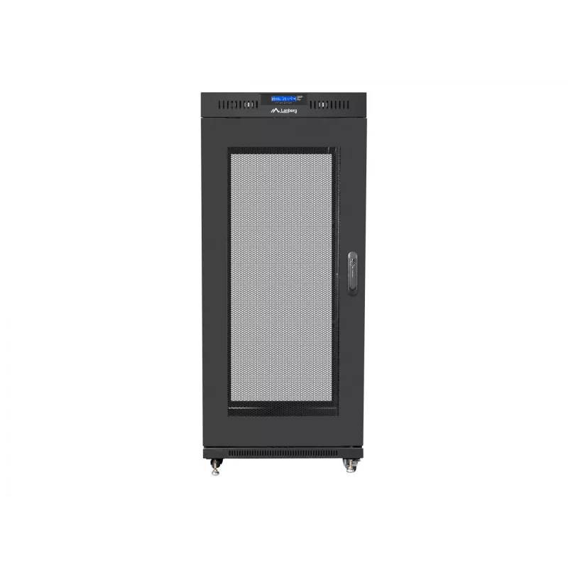 Stacionarus 19 inch serverio spintos rėmas 27U 600x800 mm juodas su perforuotomis durimis ir LCD ekranu (plokščia pakuotė)