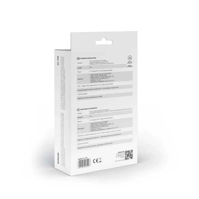 SAVIO DisplayPort 1.4 laidas (M-M), 3 m, CL-176
