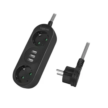 Prailginimo laidas LogiLink LPS262U 1,5 m 2 AC lizdai vidaus juodas