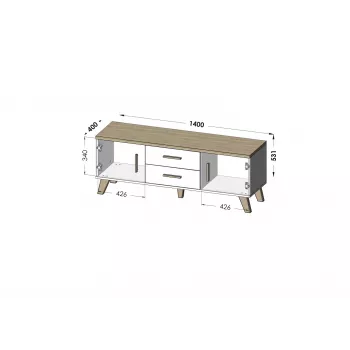 Cama RTV stand LOTTA 140cm Balta + sonoma oak