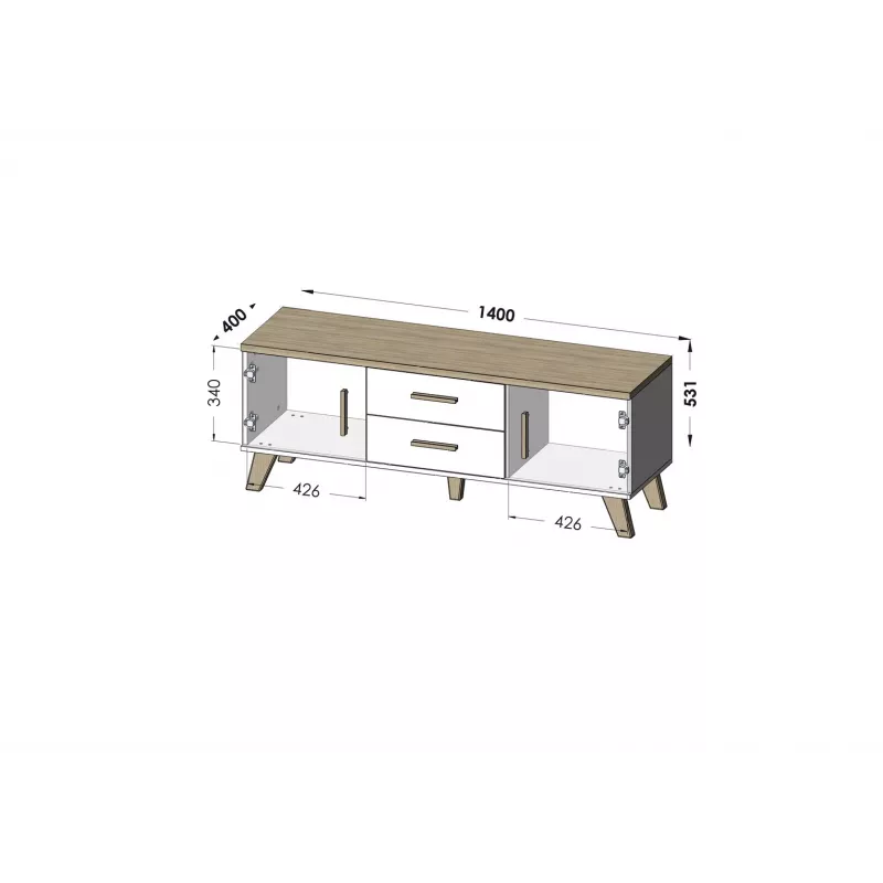 Cama RTV stand LOTTA 140cm Balta + sonoma oak