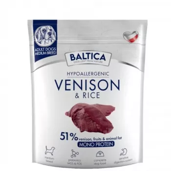 BALTICA Nutraceutic Hypoalerginis šunų ėdalas vidutinių veislių šunims su elniena ir ryžiais - 1kg