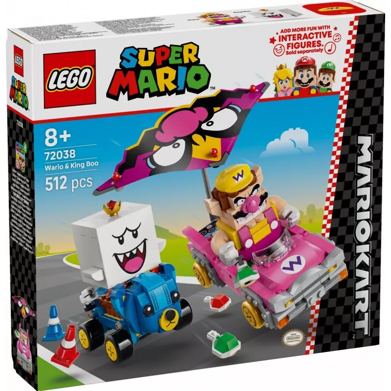 LEGO konstruktorius 72038 Super Mario Mario Kart Wario King Buu Huu – figūrėlės ir trasos elementai
