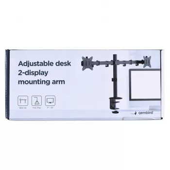 Laikiklis monitoriams Gembird MA-D2-01 dviems ekranams iki 32 colių, VESA 75x75–100x100, spaustuvas, 18 kg, juodas