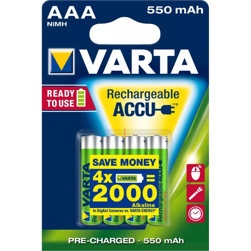 Įkraunama baterija Varta Ready2Use HR03 AAA 4 vnt.