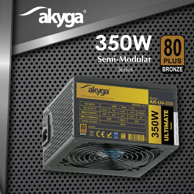 Akyga AK-U4-350 Ultimate 350 W ATX maitinimo blokas, 80 PLUS Bronze, aktyvusis PFC, 120 mm ventiliatorius