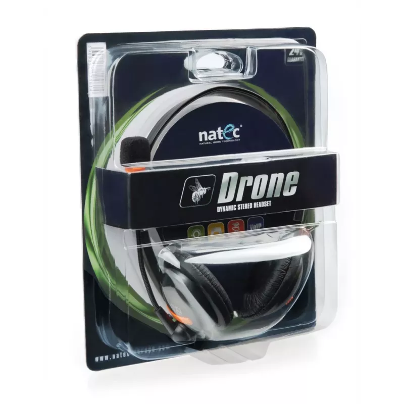 NATEC Drone ausinės su ausų juosta, laidinės, skambučiams ir muzikai, juodos, oranžinės