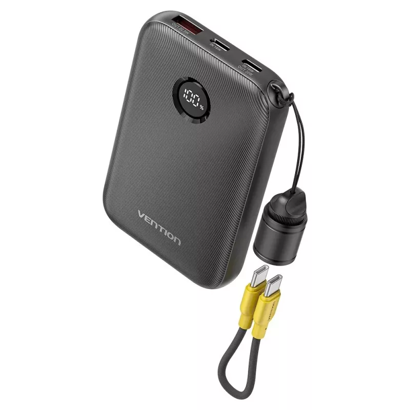 Power bank Vention FKAB0-C 10000 mAh, 2× USB-C + 1× USB-A, 22,5 W, juoda