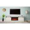 Spintelė TV su elektriniu židiniu Cama Meble GRANERO modelis RTV GRANERO + KOM B/B, 200x56,7x35 cm, balta/blizganti balta, 2 durys, 2 lentynos, MDF/medžio drožlių plokštė