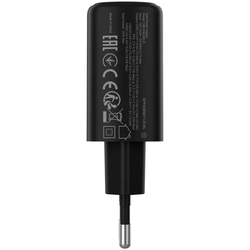 CANYON OnCharge 250 25W 1xPD 1xQC EU juodas įkroviklis