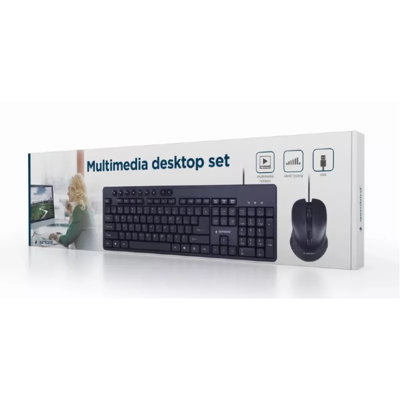 Laidinis pilno dydžio klaviatūros ir pelės rinkinys Gembird KBS-UM-04 USB QWERTY, juoda, 1,5 m laidas