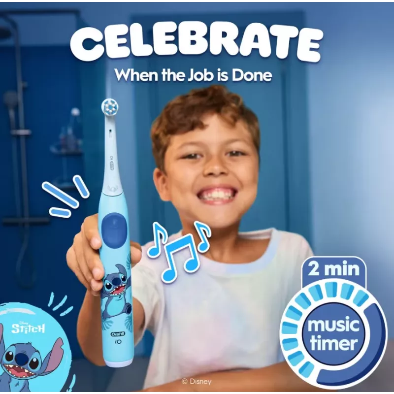 Oral-B iO Kids Disney Stitch elektrinis dantų šepetėlis su kelioniniu dėklu, 6+ metams, įkraunamas, 1 antgalis, 3 režimai