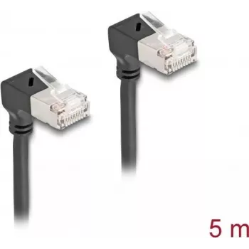 DeLOCK RJ45 Cat.6A S/FTP plonas tinklo kabelis 90° į viršų 5m juodas