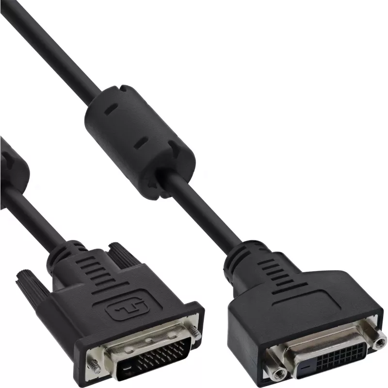 InLine DVI-D kabelis 24+1 M/F, Dual Link, 2 ferito žiedai, 3 m