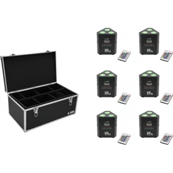 LED baterijinis šviestuvas EUROLITE AKKU TL-3 TCL QuickDMX 6 vnt. su nešiojimo dėklu TDV-1