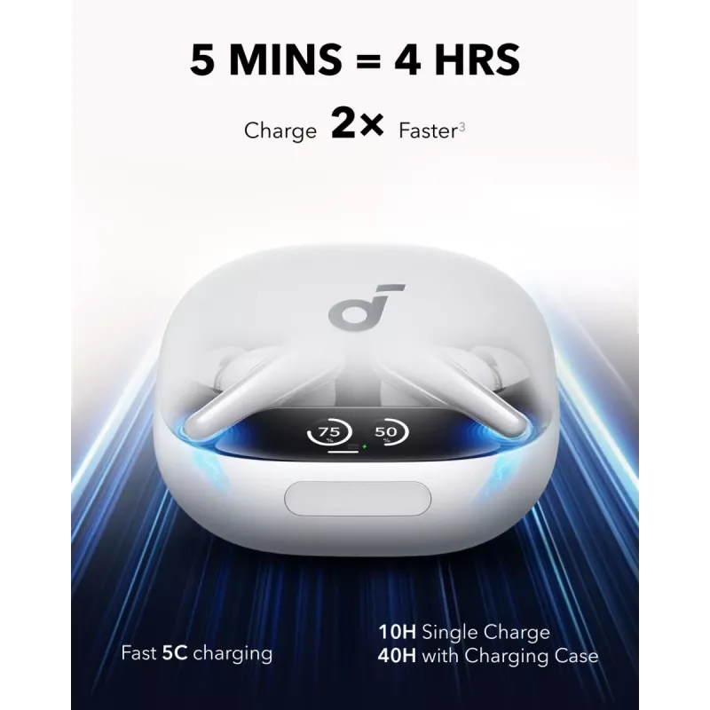 Belaidės ausinės Anker Soundcore Liberty 4 Pro TWS, į ausį, baltos, skirtos skambučiams/muzikai/sportui, 61,97 g