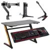 Gaming stalas NanoRS RS120, modernus dizainas, lengvas ir stabilus (maks. 50 kg apkrova), juodas su oranžiniais akcentais