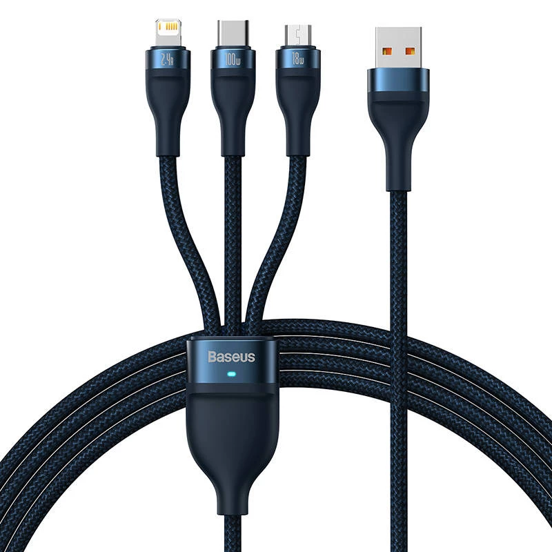 USB laidas Baseus CASS030003 1,2 m USB A USB C/Micro USB-A/Lightning mėlynas