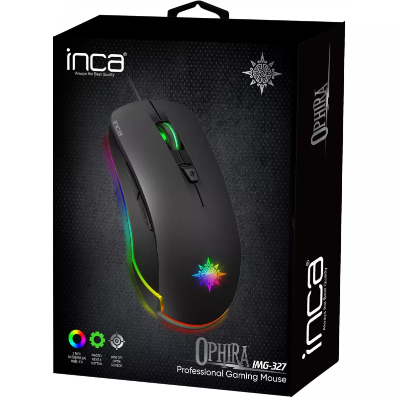 INCA Gaming Mouse IMG-327 4800 DPI, RGB, 6 mygtukai, USB