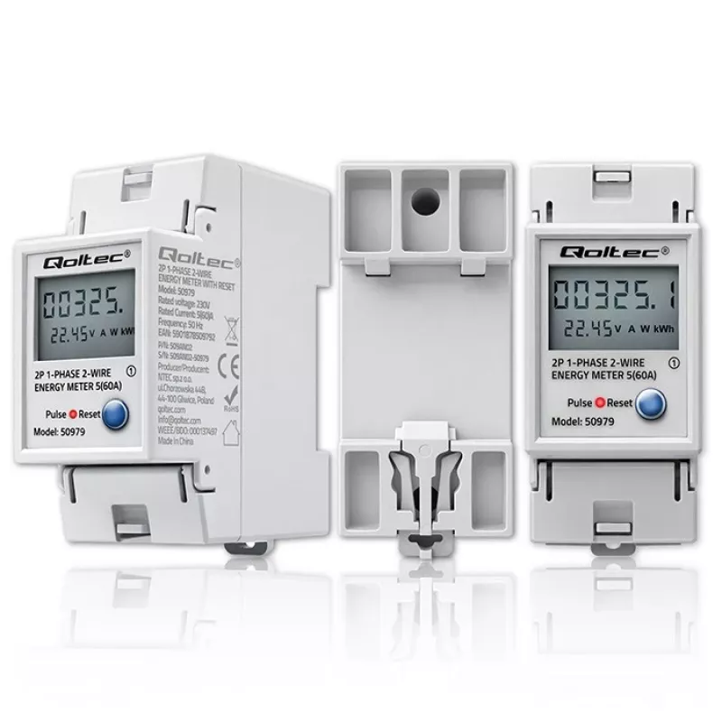 Energijos skaitiklis QOLTEC vienfazis DIN bėgelis 230V (MPN 50979)