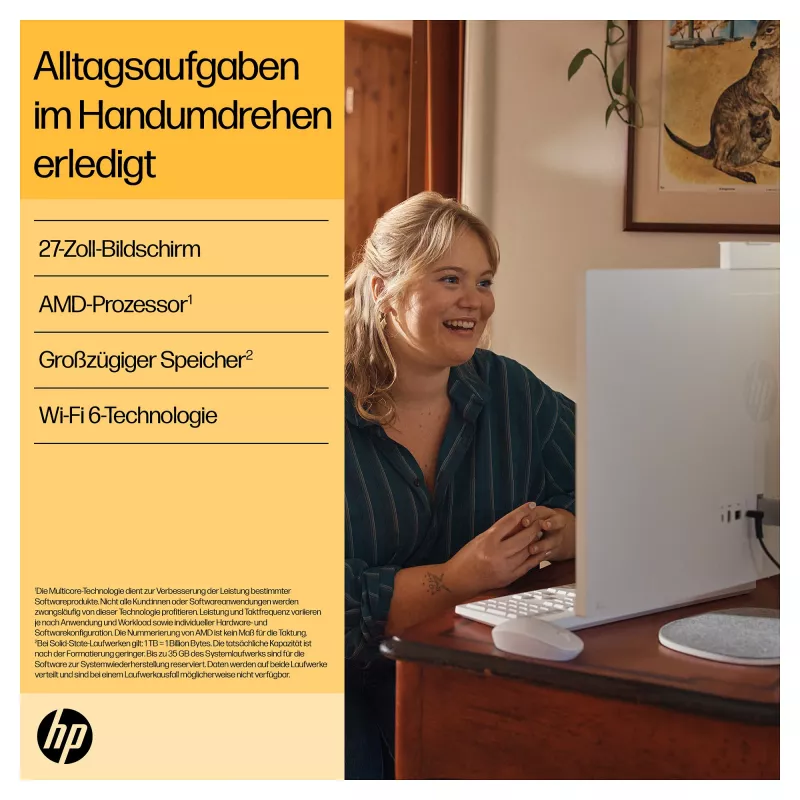 HP 27-cr0471ng All-in-One kompiuteris – Ryzen 7 7730U, 16 GB RAM, 512 GB SSD, Full HD