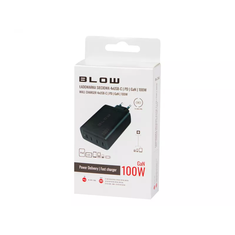 BLOW 4xUSB-C PD 100W GaN sieninis įkroviklis, juodas