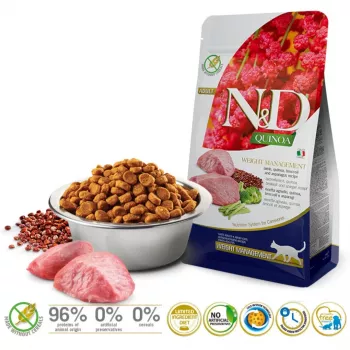 FARMINA N&D Quinoa Weight Management Ėriena ir Brokoliai - sausas ėdalas katėms - 5 kg