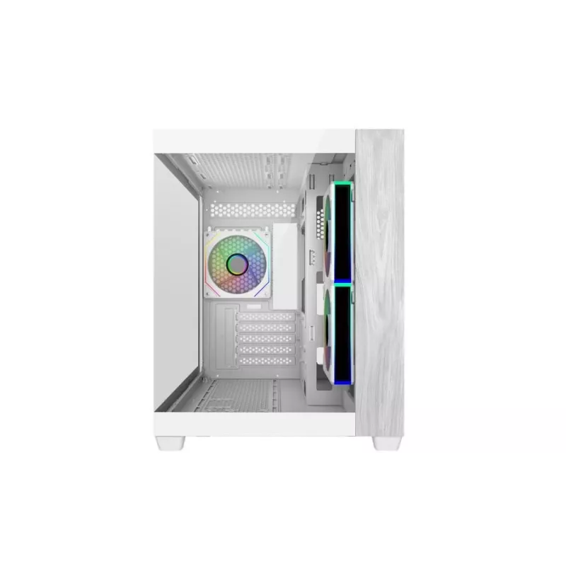 Cooler Master Elite 481 WOOD White, mATX, priekinis skydelis, 70° pilno vaizdo grūdintas stiklas