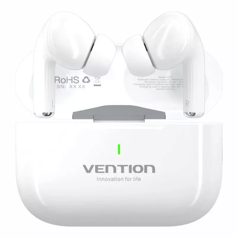 Ausinės Vention Echo Lite E11 TWS atviro tipo, Bluetooth, 10 m, USB-C, baltos