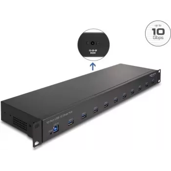 DeLOCK 64240 19 colių pramoninis USB šakotuvas, 10 x USB-A, 10 Gbps
