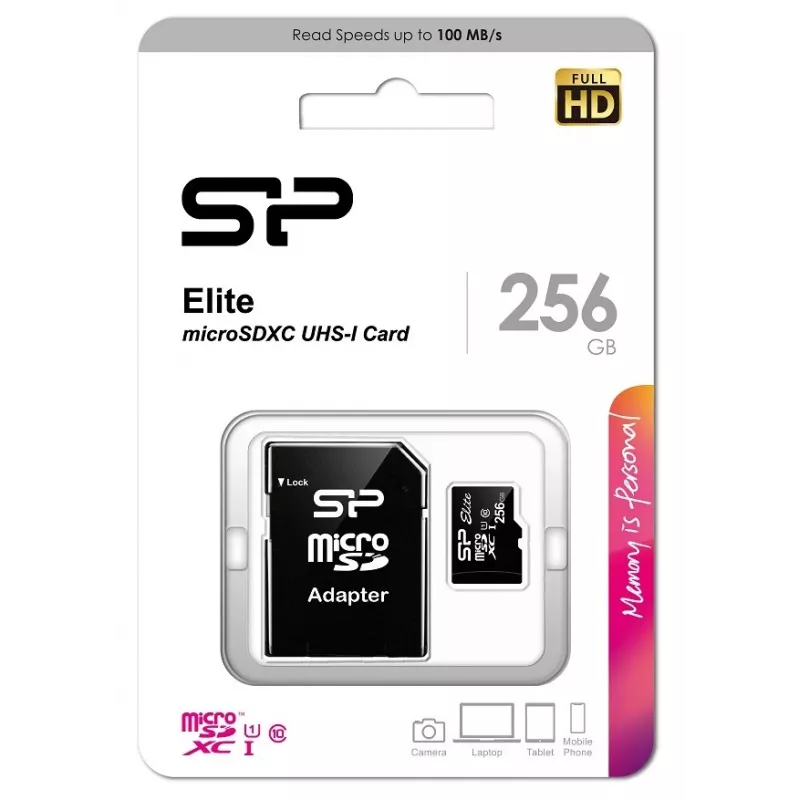 „Silicon Power Elite“ 256GB microSDXC UHS-I Class 10 U1 85MB/s atminties kortelė su SD adapteriu