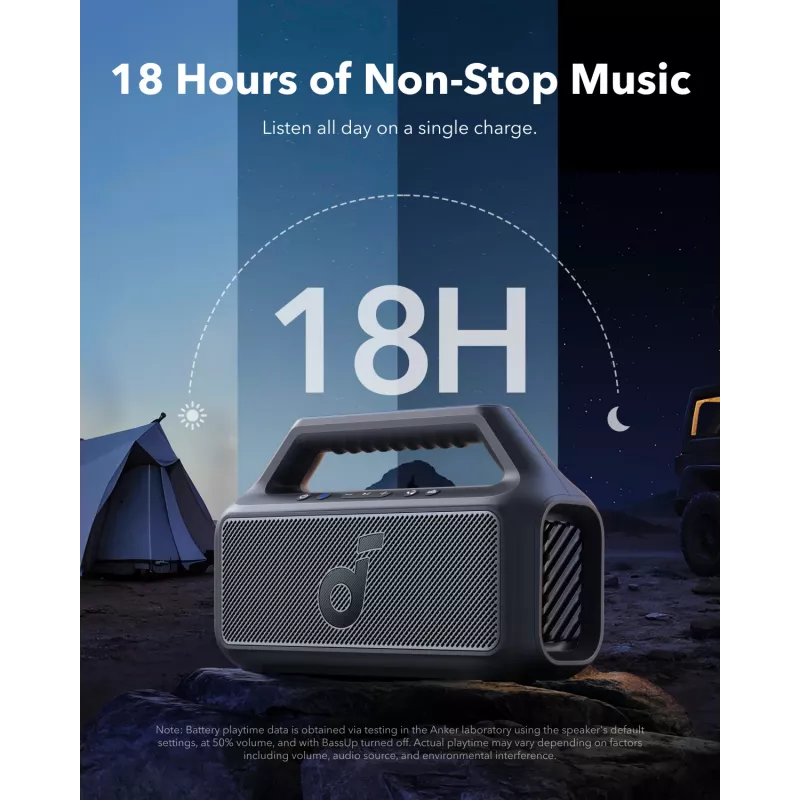Nešiojamas stereofoninis garsiakalbis Anker Soundcore Boom 2 SE — 2.0 kanalai, 30 W RMS, belaidis, juodas