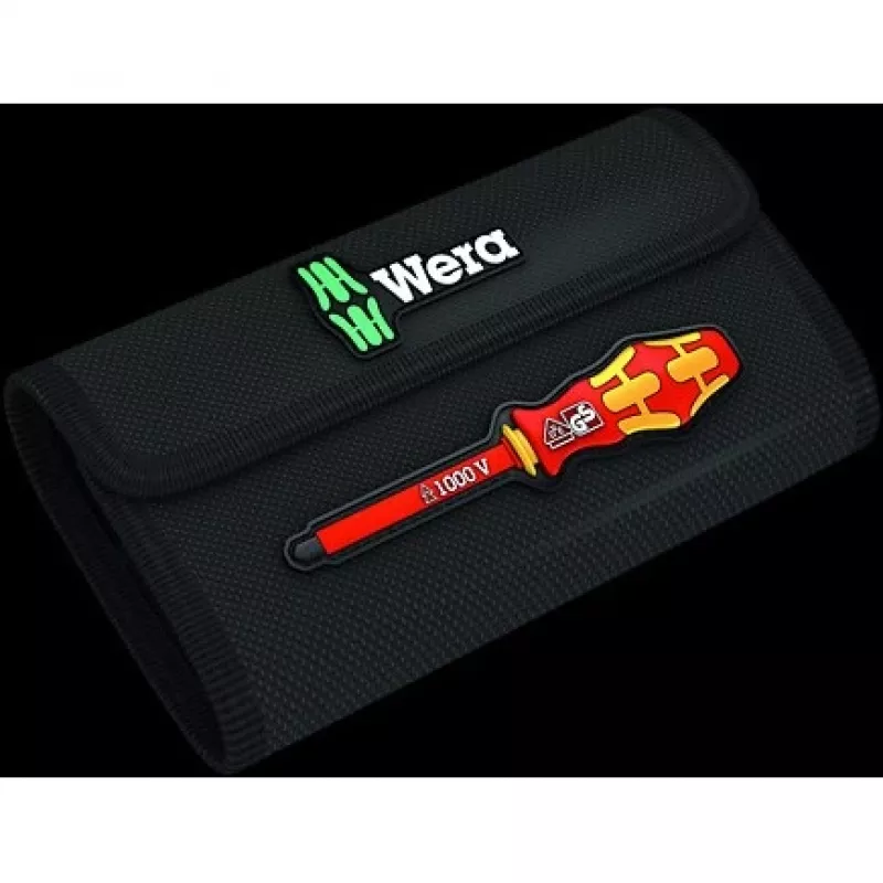 Wera 05006603001 Kraftform Kompakt VDE 7 extra slim 1 Tool Finder atsuktuvų rinkinys, 7 dalys, 817 VDE rankena antgaliams + 6 ypač plonos VDE mentelės, IEC 60900, su diržo dėklu