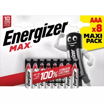 Vienkartinė baterija Energizer MAX AAA šarminė 1,5 V, 8 vnt., cilindrinė, 10 metų galiojimo laikas
