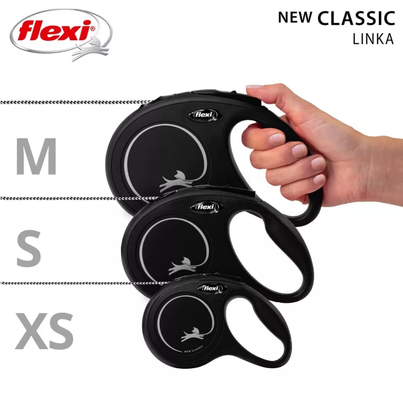 Flexi New CLASSIC 8 m Juodas šuns atsukamas pavadėlis